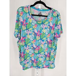 Secret Treasures Womens Sz L Short Sleeve Pajama Shirt Bright Bold Floral Print
